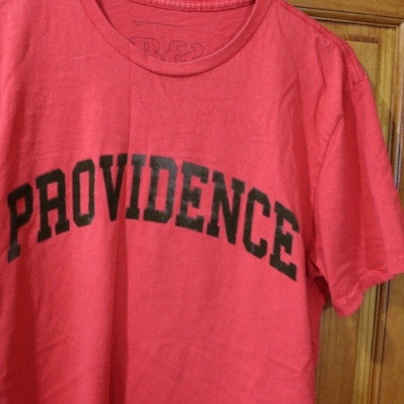 B&H Co Red Spellout Providence Raised Flocked Text TShirt Large - Picture 3 of 13
